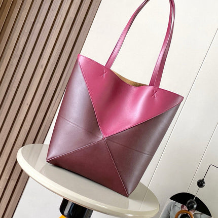 LOEWE 25S PUZZLE FOLD BAG 31 IN BURGUNDY SHINY CALFSKIN