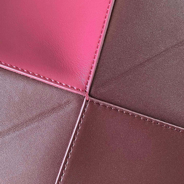 LOEWE 25S PUZZLE FOLD BAG 31 IN BURGUNDY SHINY CALFSKIN