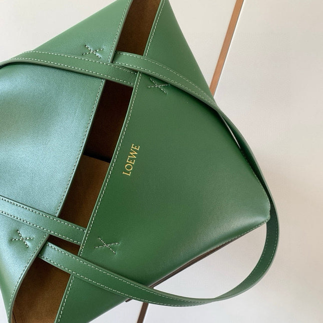 LOEWE 25S PUZZLE FOLD BAG 31 IN AMBER HUNTER GREEN SHINY CALFSKIN