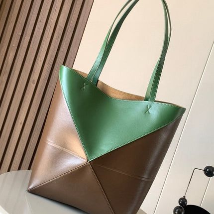 LOEWE 25S PUZZLE FOLD BAG 31 IN AMBER HUNTER GREEN SHINY CALFSKIN