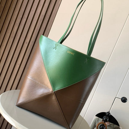 LOEWE 25S PUZZLE FOLD BAG 31 IN AMBER HUNTER GREEN SHINY CALFSKIN