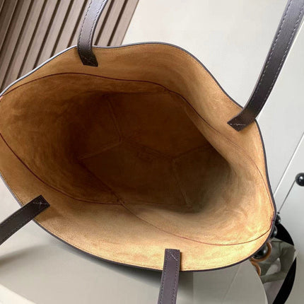 LOEWE 25S PUZZLE FOLD BAG 31 IN SOCOLA AND MAROON SHINY CALFSKIN