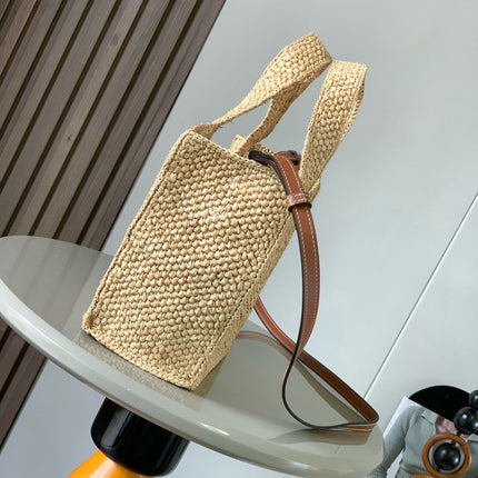 LOEWE 25S WE FONT TOTE BAG 24 IN NATURAL RAFFIA FIBER