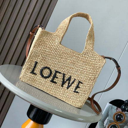 LOEWE 25S WE FONT TOTE BAG 24 IN NATURAL RAFFIA FIBER