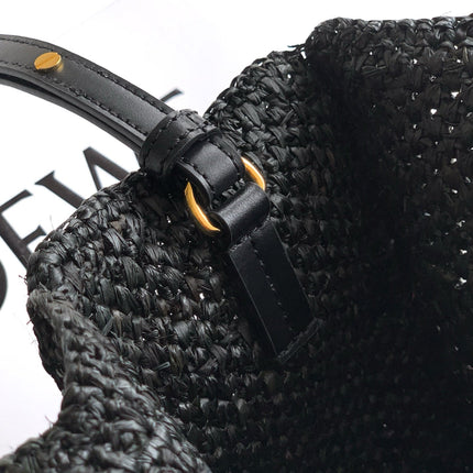 LOEWE 25S WE FONT TOTE BAG 24 IN BLACK RAFFIA FIBER