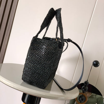 LOEWE 25S WE FONT TOTE BAG 24 IN BLACK RAFFIA FIBER