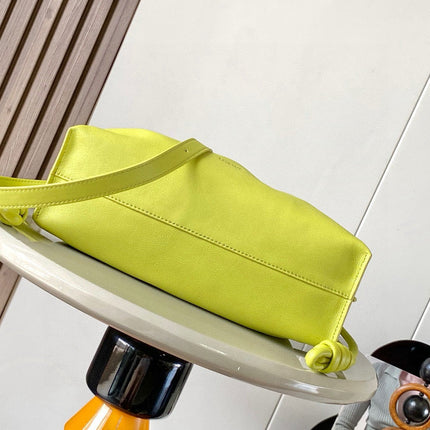 LOEWE 25S LARGE FLAMENCO CLUTCH BAG 30 IN LIME GOLD CALFSKIN