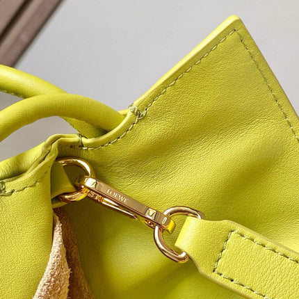 LOEWE 25S LARGE FLAMENCO CLUTCH BAG 30 IN LIME GOLD CALFSKIN