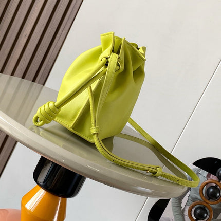 LOEWE 25S MEDIUM FLAMENCO CLUTCH BAG 23 IN LIME GOLD CALFSKIN