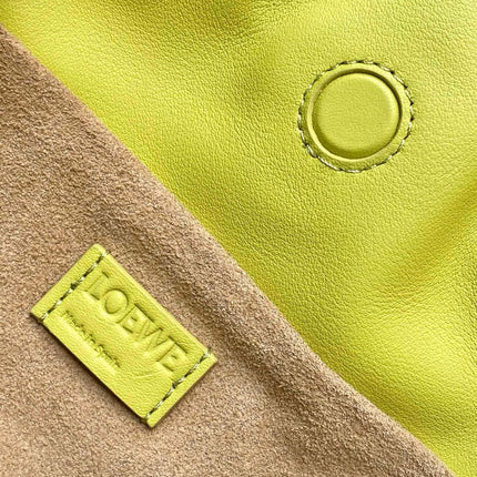LOEWE 25S MEDIUM FLAMENCO CLUTCH BAG 23 IN LIME GOLD CALFSKIN