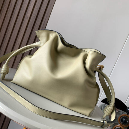LOEWE 25S LARGE FLAMENCO CLUTCH BAG 30 IN DUSTY KHAKI CALFSKIN