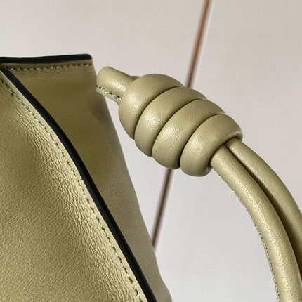 LOEWE 25S LARGE FLAMENCO CLUTCH BAG 30 IN DUSTY KHAKI CALFSKIN