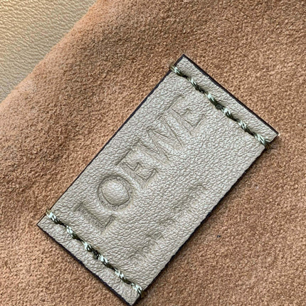 LOEWE 25S LARGE FLAMENCO CLUTCH BAG 30 IN DUSTY KHAKI CALFSKIN