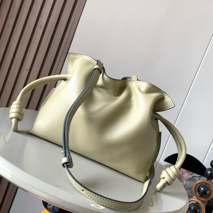 LOEWE 25S MEDIUM FLAMENCO CLUTCH BAG 23 IN DUSTY KHAKI CALFSKIN