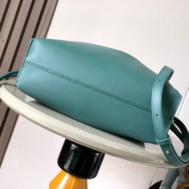 LOEWE 25S LARGE FLAMENCO CLUTCH BAG 30 IN DEEP TEAL CALFSKIN