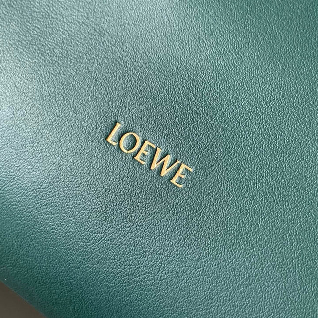 LOEWE 25S LARGE FLAMENCO CLUTCH BAG 30 IN DEEP TEAL CALFSKIN