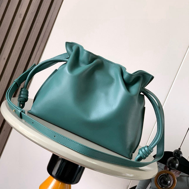 LOEWE 25S LARGE FLAMENCO CLUTCH BAG 30 IN DEEP TEAL CALFSKIN