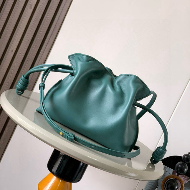 LOEWE 25S MEDIUM FLAMENCO CLUTCH BAG 23 IN DEEP TEAL CALFSKIN