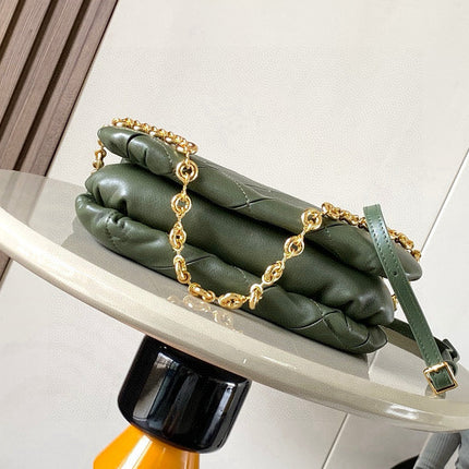 LOEWE 25S PUFFER GOYA BAG 23 IN DARK OLIVE GREEN NAPPA LAMBSKIN