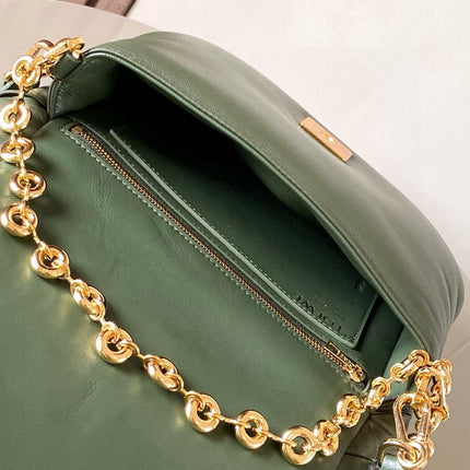 LOEWE 25S PUFFER GOYA BAG 23 IN DARK OLIVE GREEN NAPPA LAMBSKIN