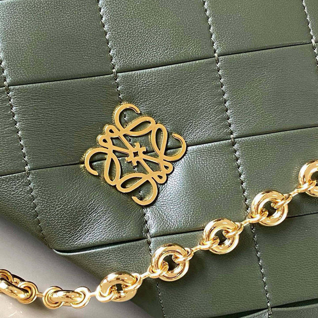 LOEWE 25S PUFFER GOYA BAG 23 IN DARK OLIVE GREEN NAPPA LAMBSKIN