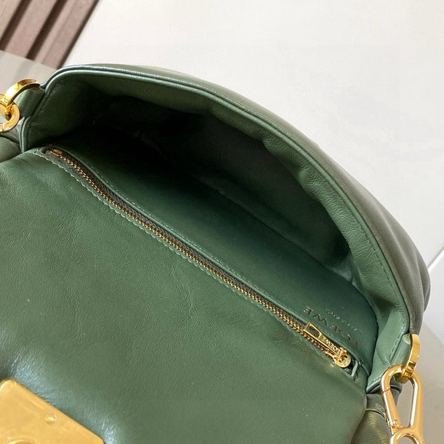 LOEWE 25S PUFFER GOYA BAG 20 IN DARK OLIVE GREEN NAPPA LAMBSKIN