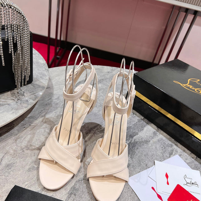 CL HIGH HEELS 100MM IN BEIGE CALFSKIN