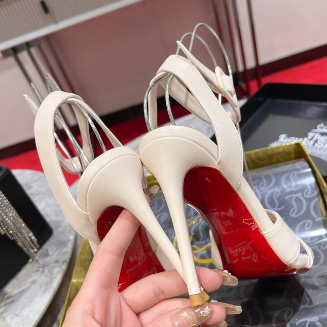 CL HIGH HEELS 100MM IN BEIGE CALFSKIN