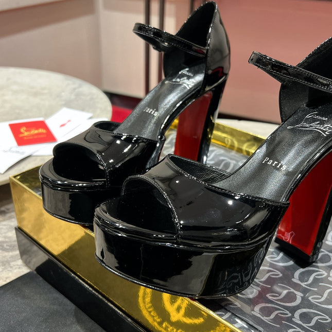 SANDALOO PLATFORM SANDALS 130MM IN BLACK PATENT CALFSKIN