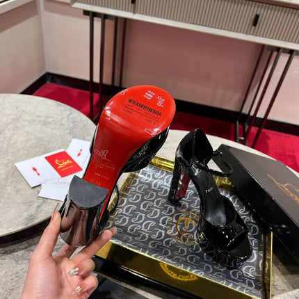 SANDALOO PLATFORM SANDALS 130MM IN BLACK PATENT CALFSKIN