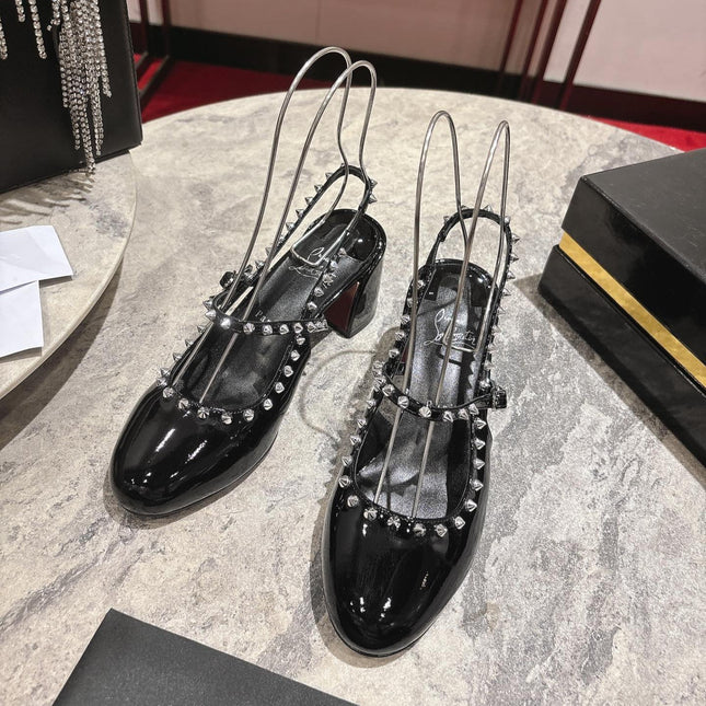 JANISPIKES MARY JANE PUMPS 55MM IN BLACK GLOSSY CALFSKIN