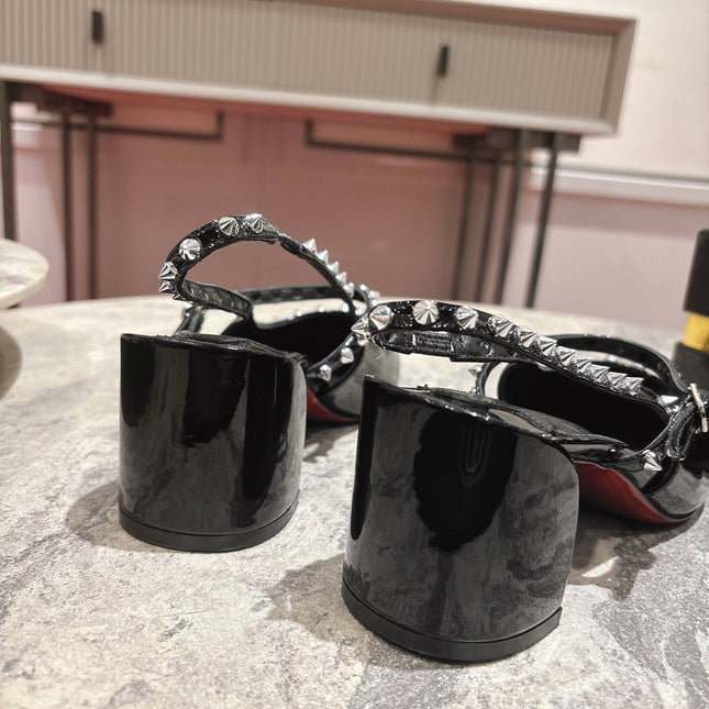 JANISPIKES MARY JANE PUMPS 55MM IN BLACK GLOSSY CALFSKIN