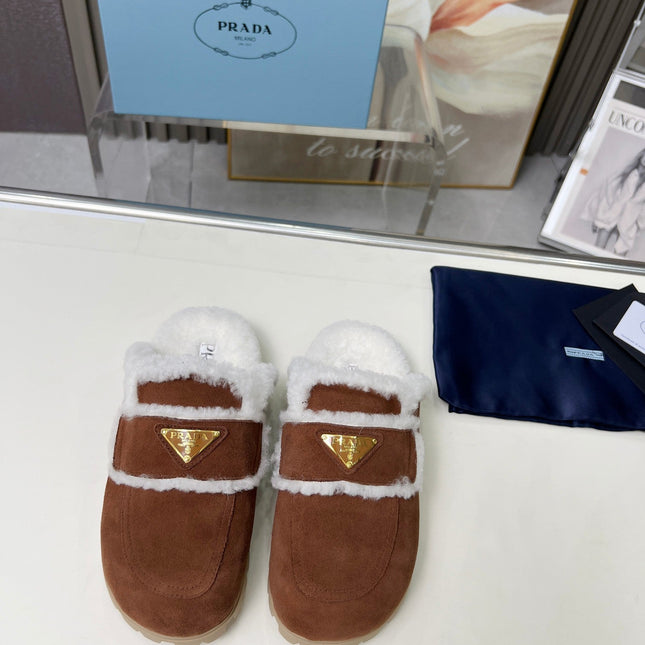 SUEDE AND SHEARLING MULES UMBER BROWN