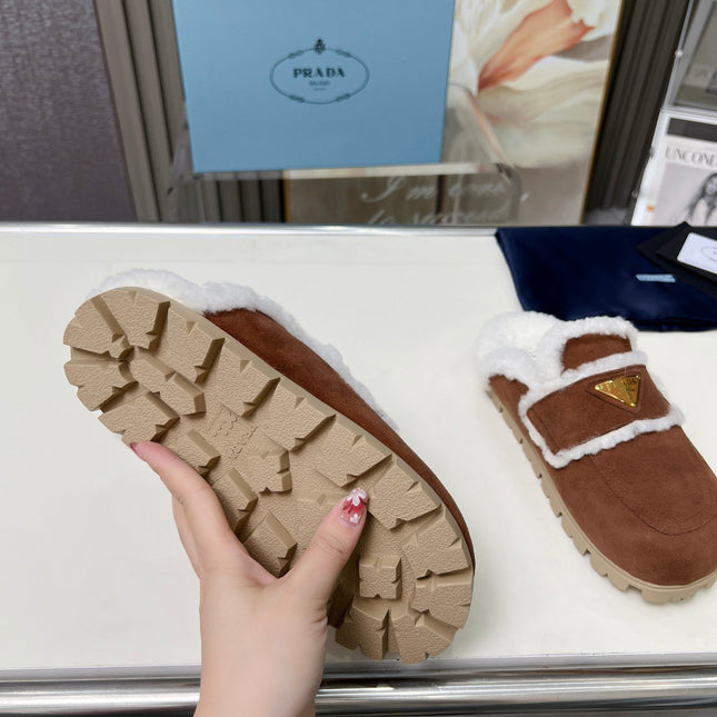 SUEDE AND SHEARLING MULES UMBER BROWN