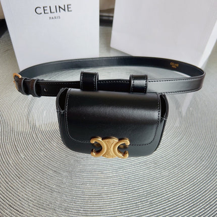 CL BELT BAG TRIOMPHE 25 MM BELT TRIOMPHE BLACK CALFSKIN GOLD HARDWARE