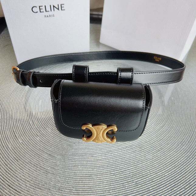 CL BELT BAG TRIOMPHE 25 MM BELT TRIOMPHE BLACK CALFSKIN GOLD HARDWARE