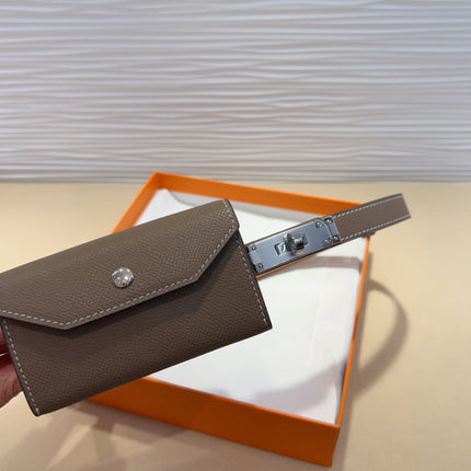 HM KELLY DARK BROWN POCKET 18MM BELT LEATHER SILVER HARDWARE