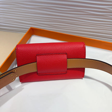 HM KELLY POCKET 18MM BELT CHERRY RED LEATHER GOLD HARDWARE