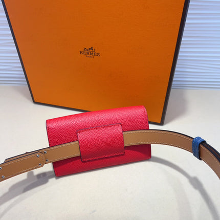 HM KELLY CHERRY RED POCKET 18MM BELT NAVY BLUE LEATHER GOLD HARDWARE