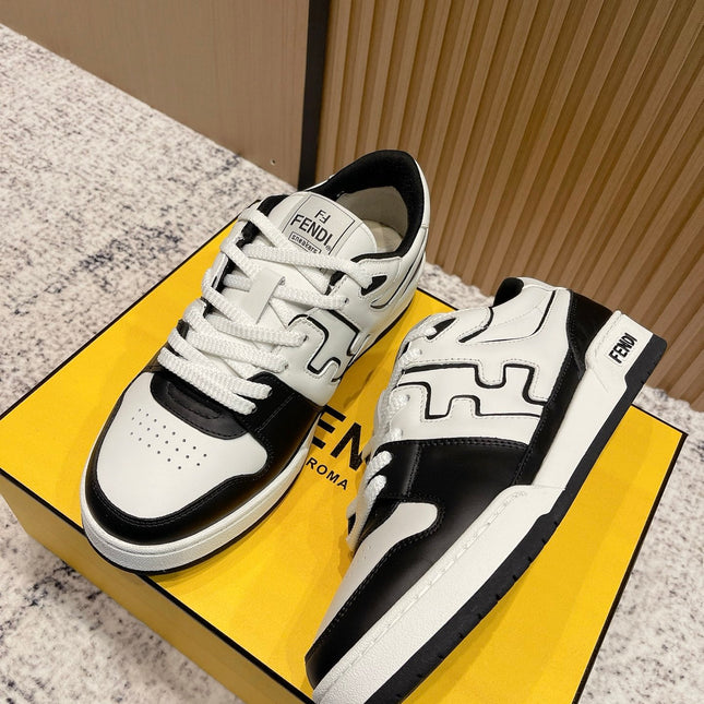 FENDI 25S MATCH SNEAKERS IN BLACK AND WHITE CALFSKIN STYLE 14