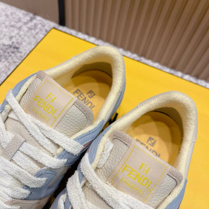 FENDI 25S MATCH SNEAKERS IN BEIGE MIX BLUE CALFSKIN AND SUEDE STYLE 10
