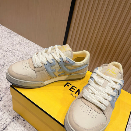 FENDI 25S MATCH SNEAKERS IN BEIGE MIX BLUE CALFSKIN AND SUEDE STYLE 10