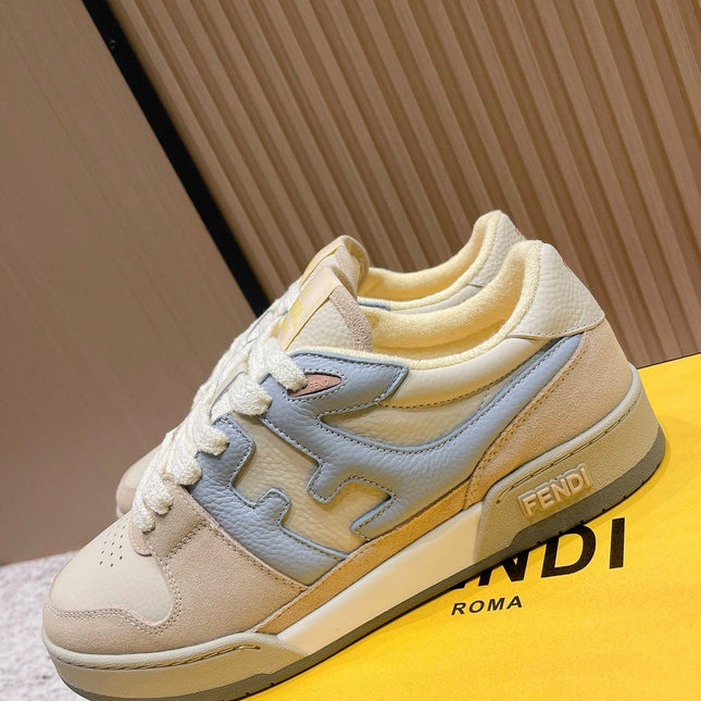 FENDI 25S MATCH SNEAKERS IN BEIGE MIX BLUE CALFSKIN AND SUEDE STYLE 10