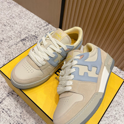 FENDI 25S MATCH SNEAKERS IN BEIGE MIX BLUE CALFSKIN AND SUEDE STYLE 10