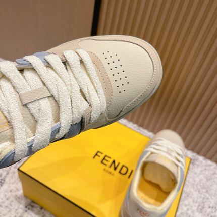 FENDI 25S MATCH SNEAKERS IN BEIGE MIX BLUE CALFSKIN AND SUEDE STYLE 10