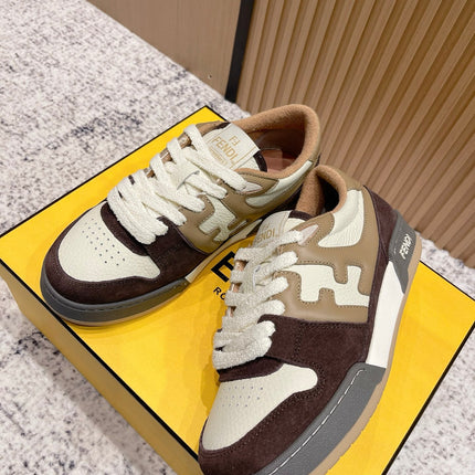 FENDI 25S MATCH SNEAKERS IN BEIGE CALFSKIN AND DARK BROWN SUEDE STYLE 8