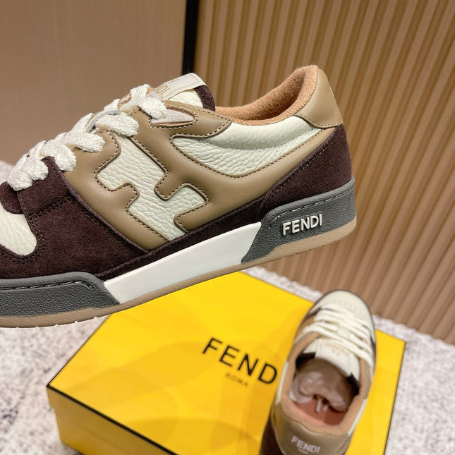FENDI 25S MATCH SNEAKERS IN BEIGE CALFSKIN AND DARK BROWN SUEDE STYLE 8