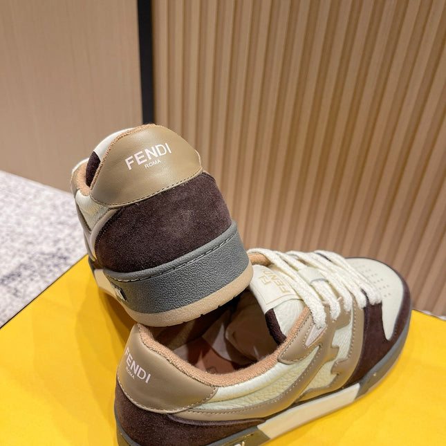 FENDI 25S MATCH SNEAKERS IN BEIGE CALFSKIN AND DARK BROWN SUEDE STYLE 8