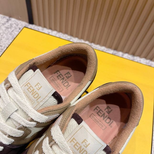 FENDI 25S MATCH SNEAKERS IN BEIGE CALFSKIN AND DARK BROWN SUEDE STYLE 8