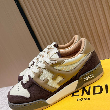 FENDI 25S MATCH SNEAKERS IN BEIGE CALFSKIN AND DARK BROWN SUEDE STYLE 8